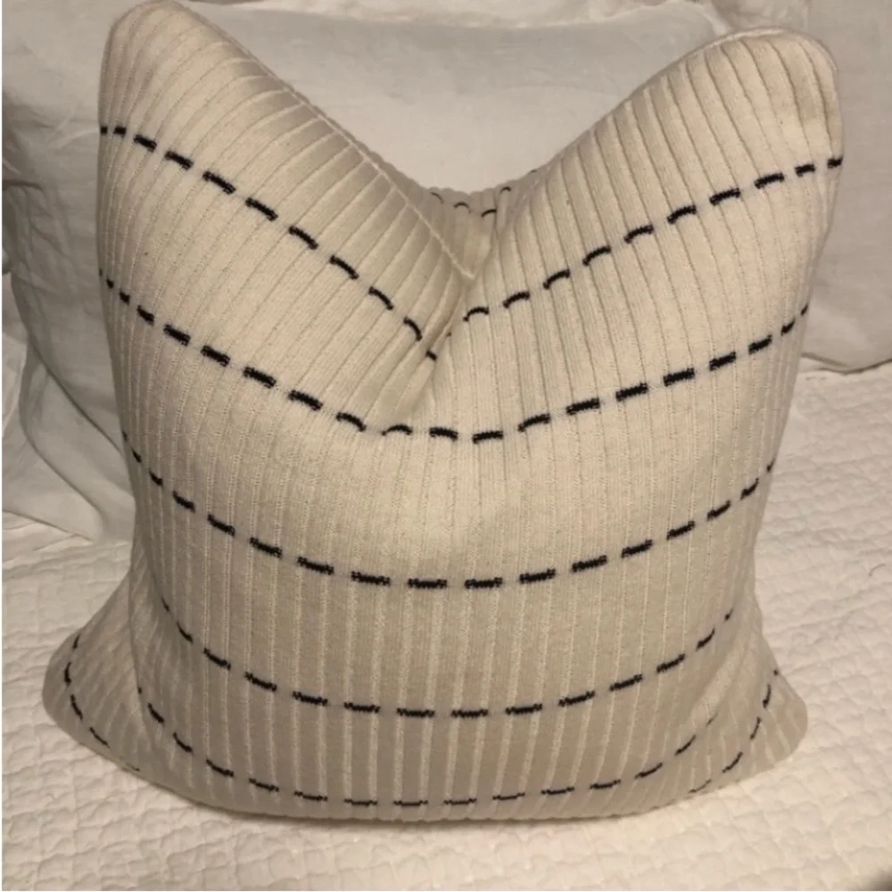 Cashmere Blend Striped Cream Black Throw Pillow Down Feather Insert Size 20x20